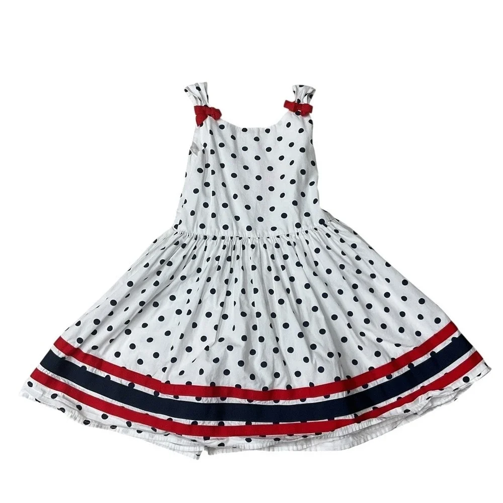 Gymboree Girls Colorblock Polka Dots Patriotic Sleeveless Dress Red Bows Size‎ 8